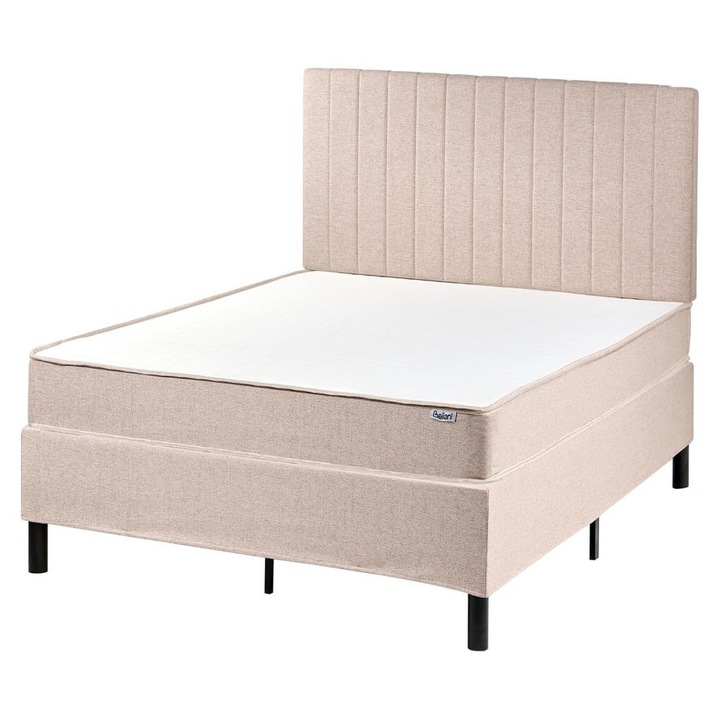 Pat boxspring Beliani Countess 120x200 cm Bej, cu saltea cu arcuri individuale, tablie detasabila