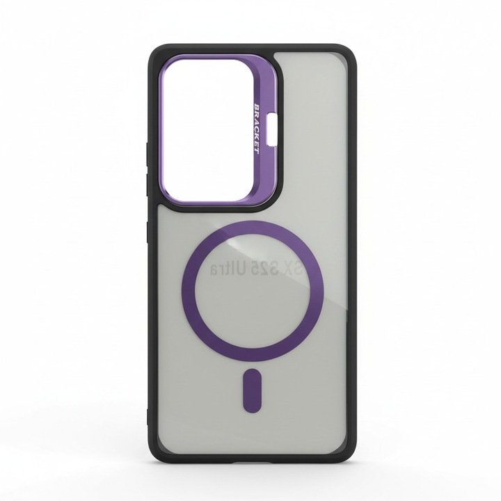 Husa Kickstand Lens, mata, pentru Samsung Galaxy S25 Plus, Suport metalic integrat pentru obiectivul camerei, protectie rezistenta la socuri, Mov