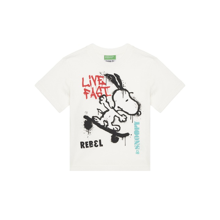 Tricou copii Benetton alb din bumbac, Alb