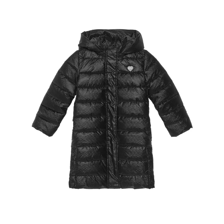 Geaca de iarna copii, Guess, neagra, material sintetic, cu gluga detasabila