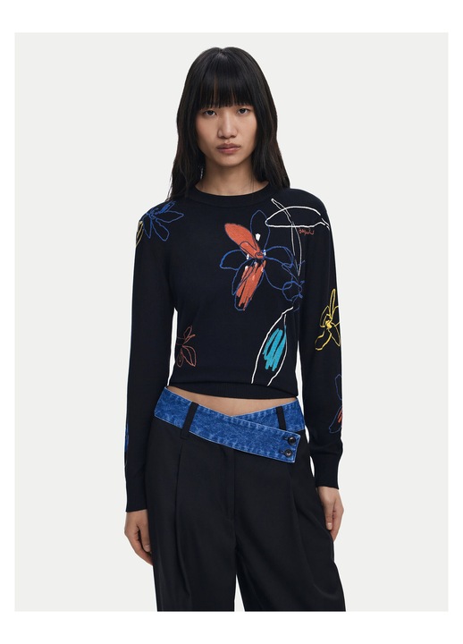 Pulover dama, Desigual, negru, viscoza/poliamida