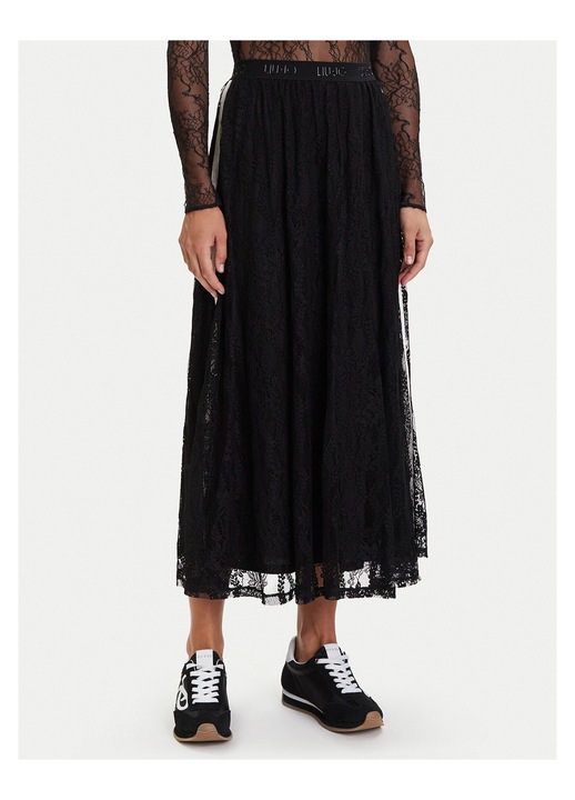 Fusta midi Liu Jo, neagra, 50% bumbac, 30% poliamida, 20% viscoza, captusita 100% bumbac, M INTL