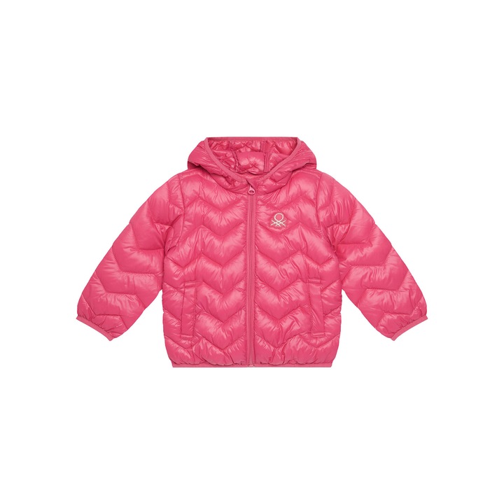 Geaca de iarna Fete, United Colors of Benetton, roz, material sintetic, gluga practica, 82 CM