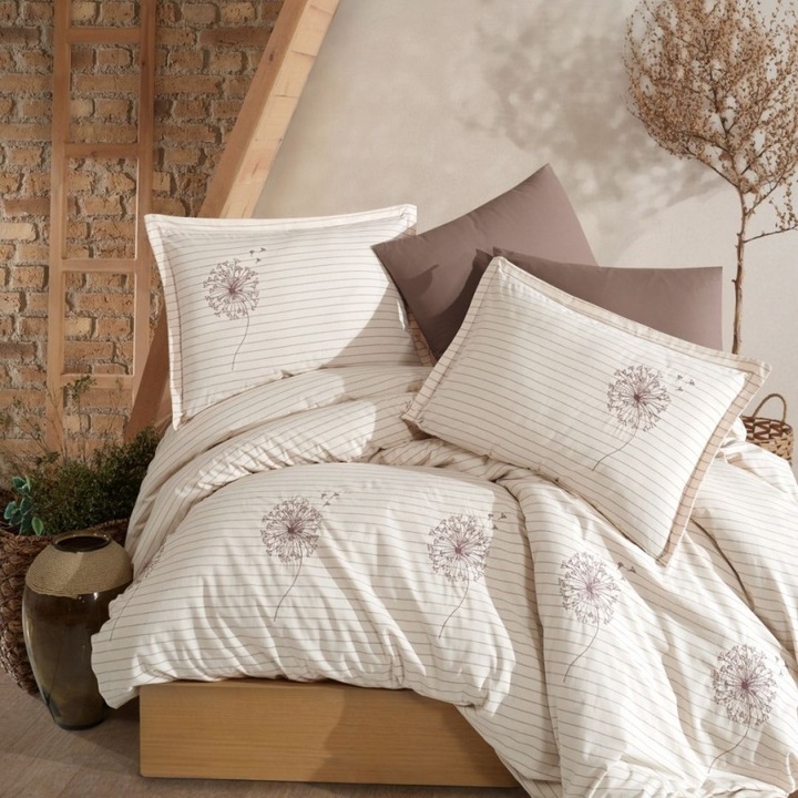 Dupla ágynemű garnitúra virágmintás hímzéssel, 100% pamut ranforce, 240x260 cm, 4 részes, Clasy Home, Veneta