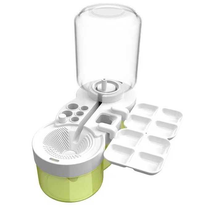 Set Curatare Pensule Multifunctional 6-in-1, cu Paleta pentru Pictura, Roz/Alb, 19x8.2cm