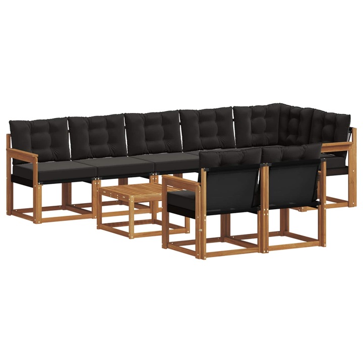 vidaXL Kültéri kanapé szett párnával 9 pcs Természetes és fekete 3368803