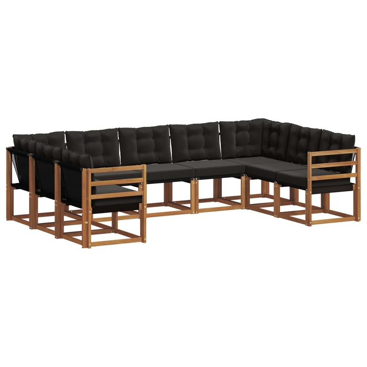 vidaXL Kültéri kanapé szett 9 pcs Természetes és fekete Tömör Akácfa 3369039