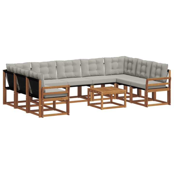 vidaXL Kültéri kanapé szett 10 pcs Természetes és Világosszürke 3369074