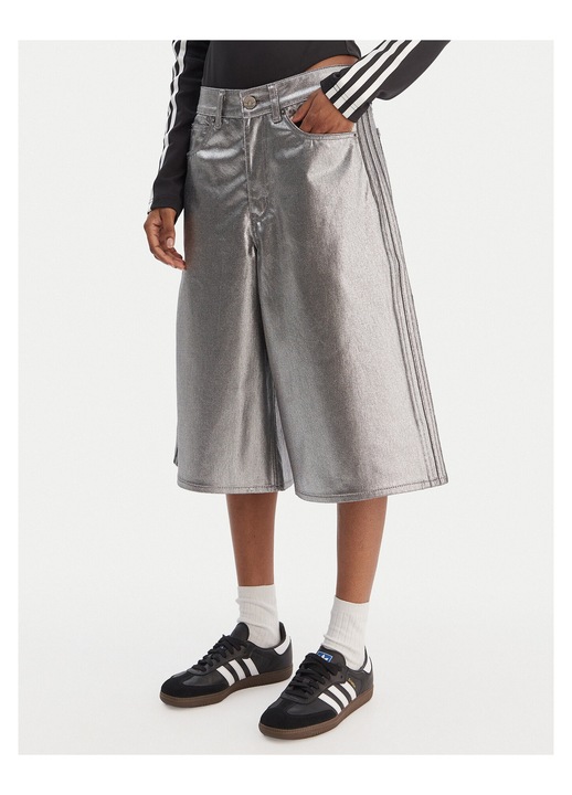Pantaloni scurti denim dama, adidas, bumbac organic, argintiu, Argintiu