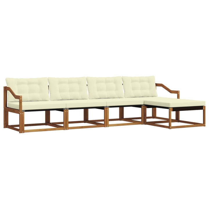 Set de mobilier de grădină 5 piese, vidaXL, lemn de acacia, natural și crem, dimensiuni 325x162, 5x73 cm