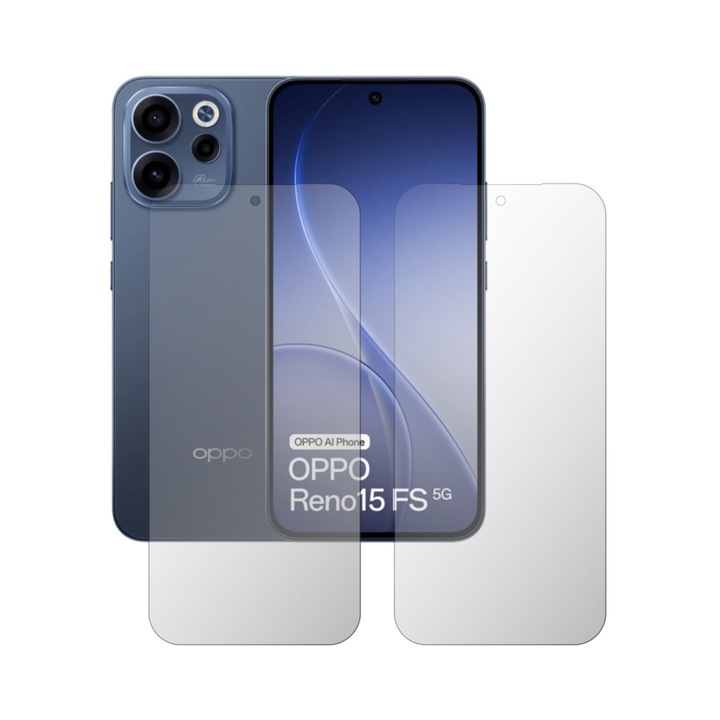 Set 2X Folie Protectie Ecran Folie24, pentru Oppo Reno15 FS, 1X Ultra-Clear + 1X Mata, Acoperire Totala Full-Display, Adezive, Flexibile cu Auto Regenerare