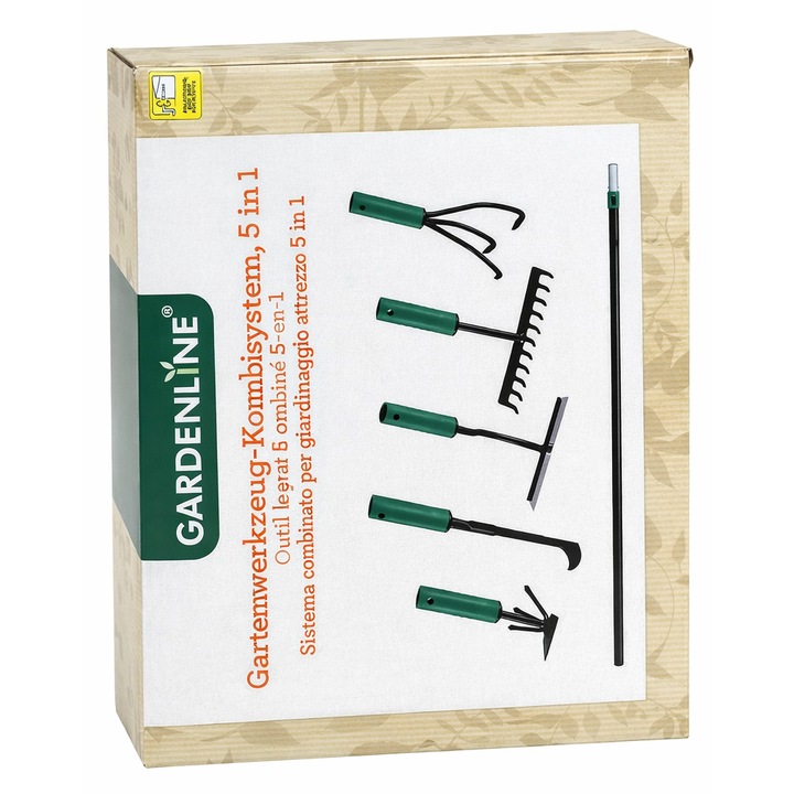 Set Unelte Gradinarit Gardenline 5 in 1, 5 Accesorii InterSchimbabile, Maner Lung, Metal, 120cm