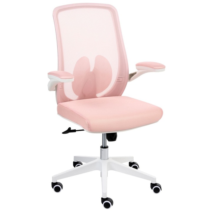 Scaun birou Beliani Overlord, ergonomic, roz pastel, inaltime reglabila, rotire 360°, dimensiuni 49x50x100-109cm