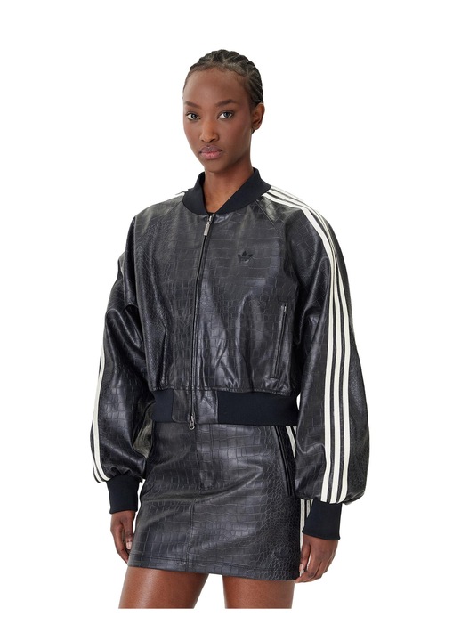 Geaca dama, Adidas, supradimensionata, neagra, piele ecologica, L INTL