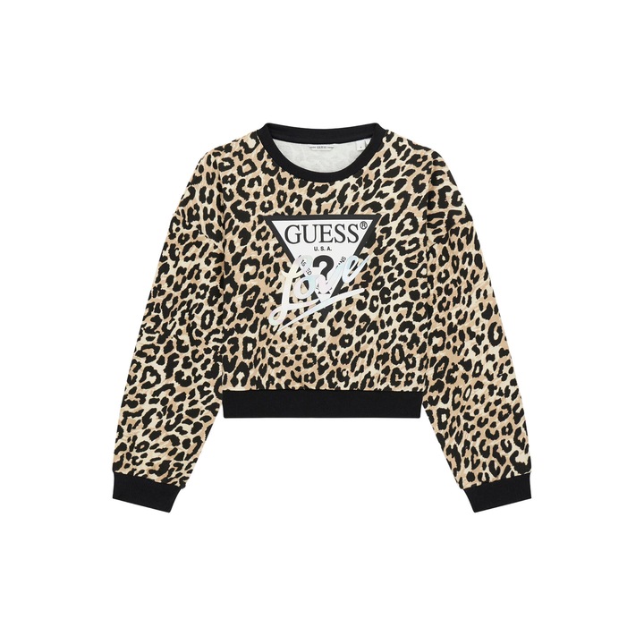 Bluza copii, Guess, Bumbac organic, Bej, Multicolor, 140 CM