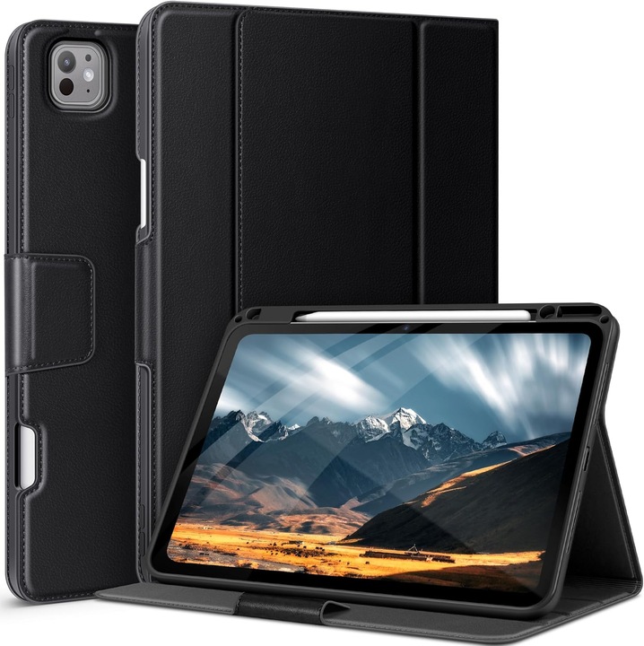 Husa pentru iPad Pro 13 inch – cu suport pentru Apple Pencil, stand multi-unghi, inchidere magnetica, negru