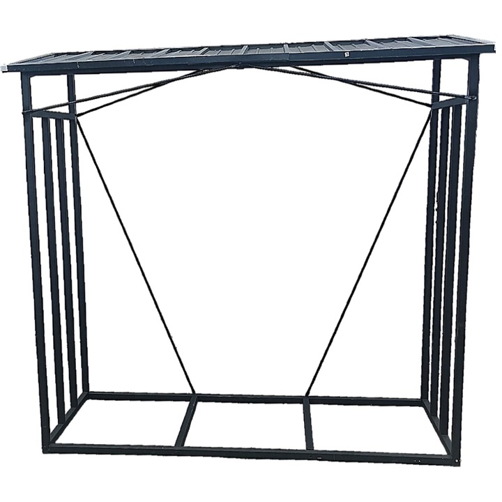 Suport depozitare lemne de foc cu acoperis ondulat, structura metalica, 185x70x185 cm, negru