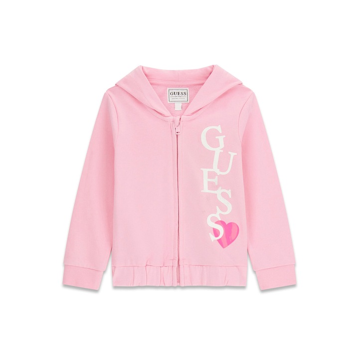 Bluza copii, GUESS, bumbac reciclat, roz, fermoar, 86 CM, Roz