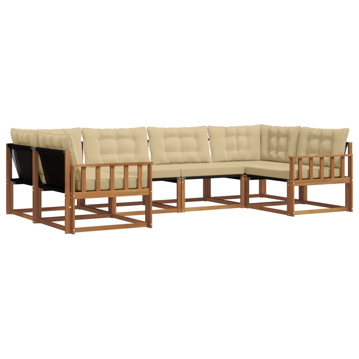 Set mobilier de exterior, vidaXL, 6 piese, lemn masiv de acacia, natural și bej, dimensiuni 325x168, 5x73cm