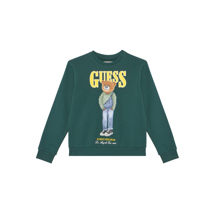 Bluza copii, GUESS, bumbac organic, verde, 186 CM, Verde