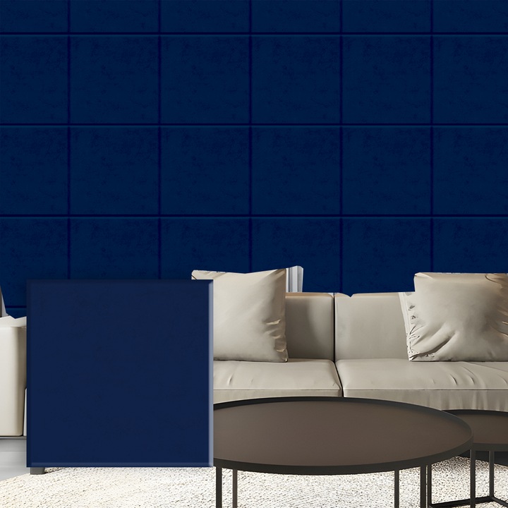 Set 2x Tapet Pernuta 3D Teno®, aspect de catifea, suprafata acoperire 0.2 mp, autoadeziv, usor de montat, design modern, 35 x 35 cm, albastru inchis