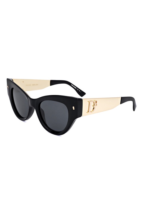 Dsquared2, Ochelari de soare cat-eye cu detaliu contrastant pe brate, 49-19-145, Negru/Auriu deschis
