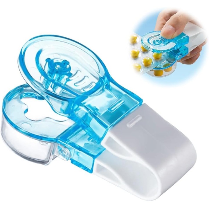 Dispozitiv portabil pentru scoaterea pastilelor din blister, Shopvia, design compact, plastic