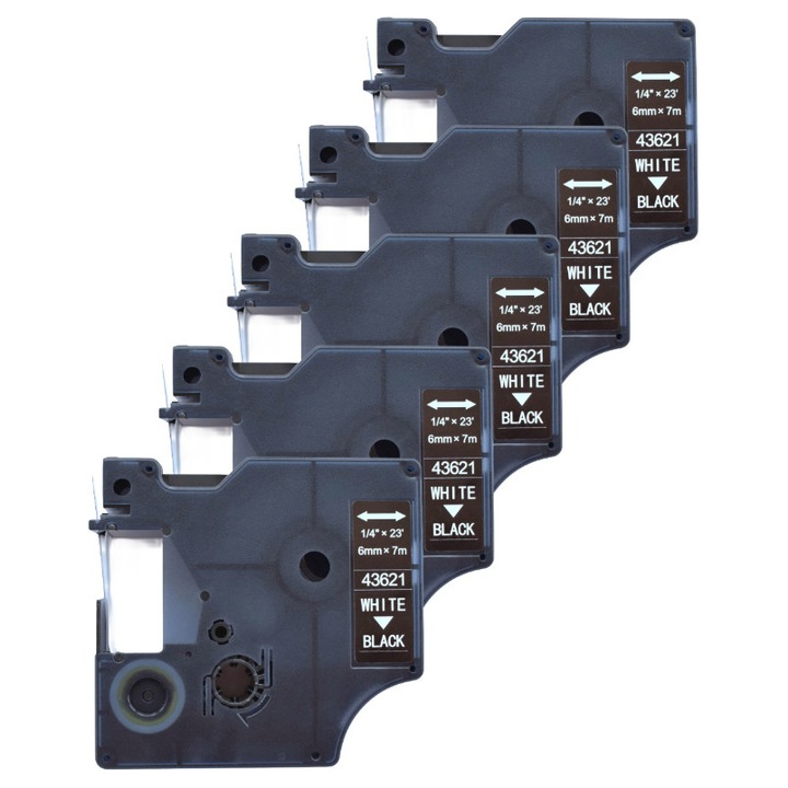 Set 5 bucăți benzi etichete G Print, alb pe negru, 6 mm, 67x63x16 mm