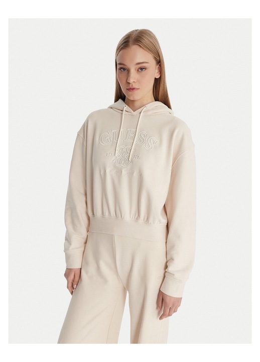 Hanorac dama Guess din bumbac, Ecru