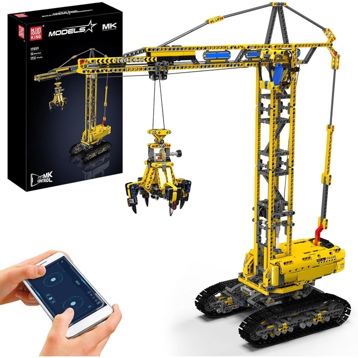 Set de constructie Mould King 17059 Crawler Tower Crane – 1731 piese, Macara Turn pe Senile cu Functii Motorizate, Cadou Perfect pentru Fanii Vehiculelor de Constructii