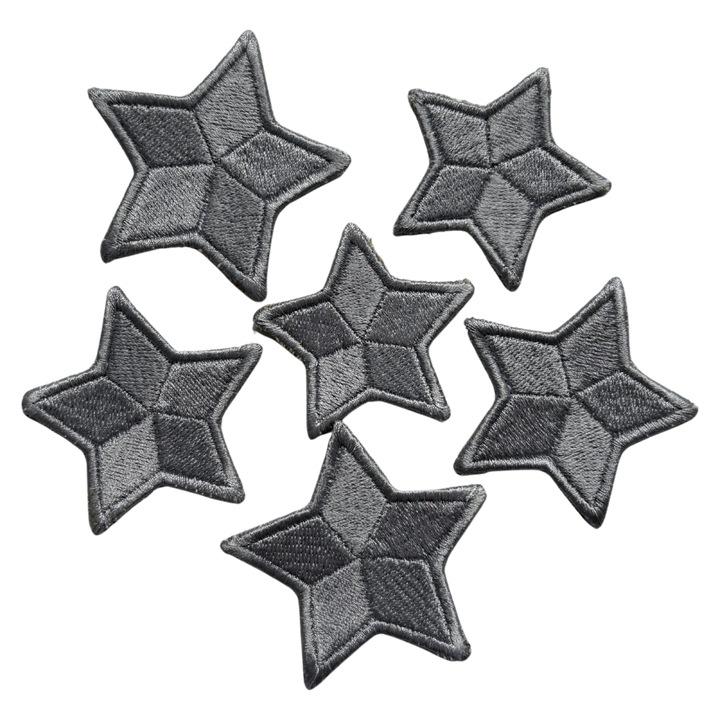 Set 6 patchuri textile brodate termoadezive, stele argintii - The Foklore Cardigan