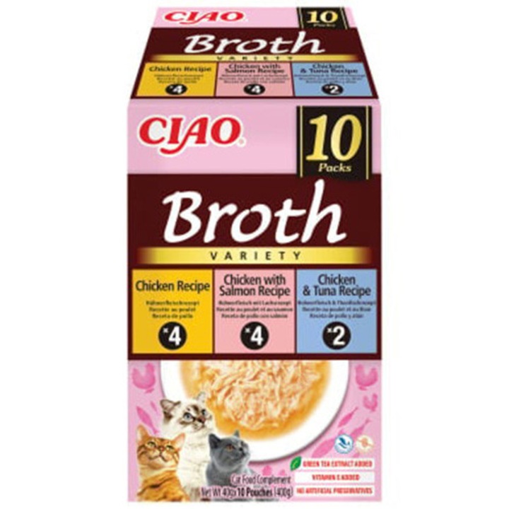 Hrana umeda pentru pisici Inaba Ciao Broth Chicken Variety Pack: Pui, Pui si Somon, Pui si Ton, 10 buc