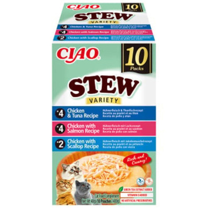 Inaba Ciao Stew macska nedves eledel válogatás: csirke és tonhal, csirke és lazac, csirke és kagyló, 10 db
