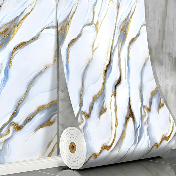 Rola Tapet 3D Teno®, model marmura, suprafata acoperire 3.6 mp, autoadeziva, waterproof, usor de montat, design modern, 3 x 1.2 m, albastru azur