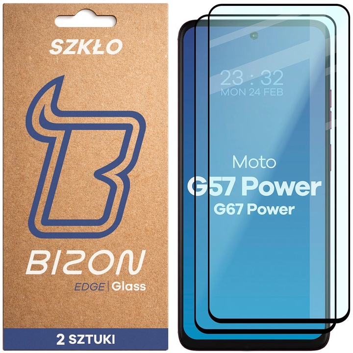 Стъклен протектор Bizon Glass Edge Duo за Motorola Moto G57 Power / G67 Power, czarna ramka, 2 броя