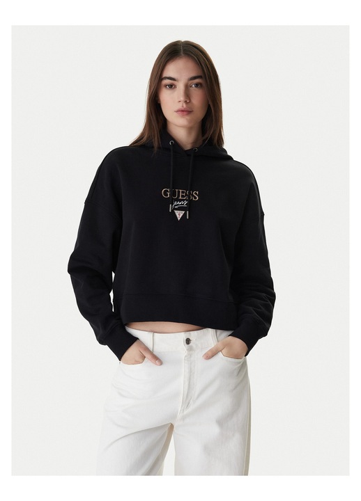 Hanorac de dama Guess Jeans bumbac, Negru
