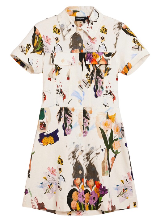 Rochie camasa Desigual cu nasturi ecru, Ecru