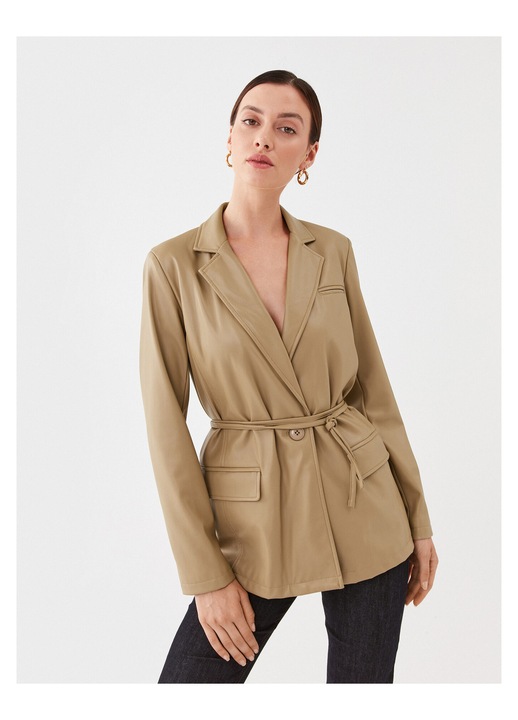 Sacou dama, Twinset, piele ecologica, bej, captuseala 100% poliester, 44 EU