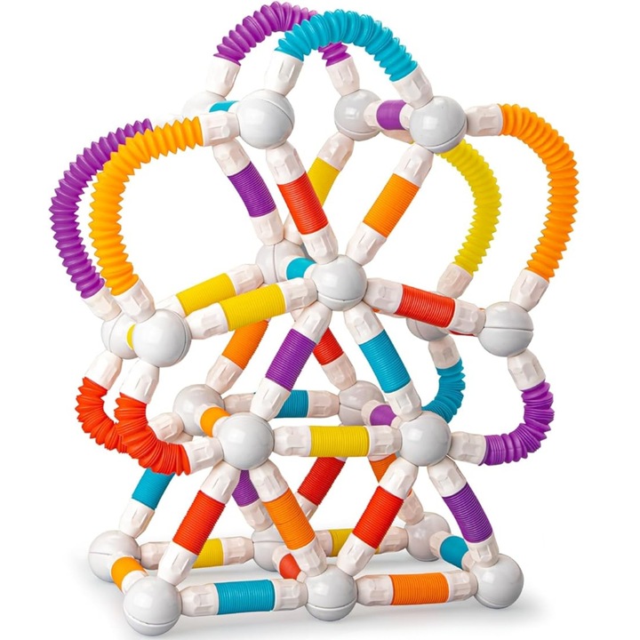 Set Constructie 3D Magnetic si Flexibil Ludiro, 86 Piese Telescopice, Jucarie STEM Educativa 3+ Ani