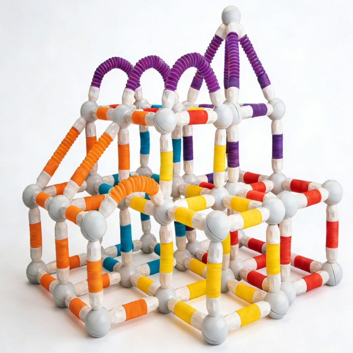 Set Constructie 3D Magnetic si Flexibil Ludiro, 138 Piese Telescopice, Jucarie STEM Educativa 3+ Ani