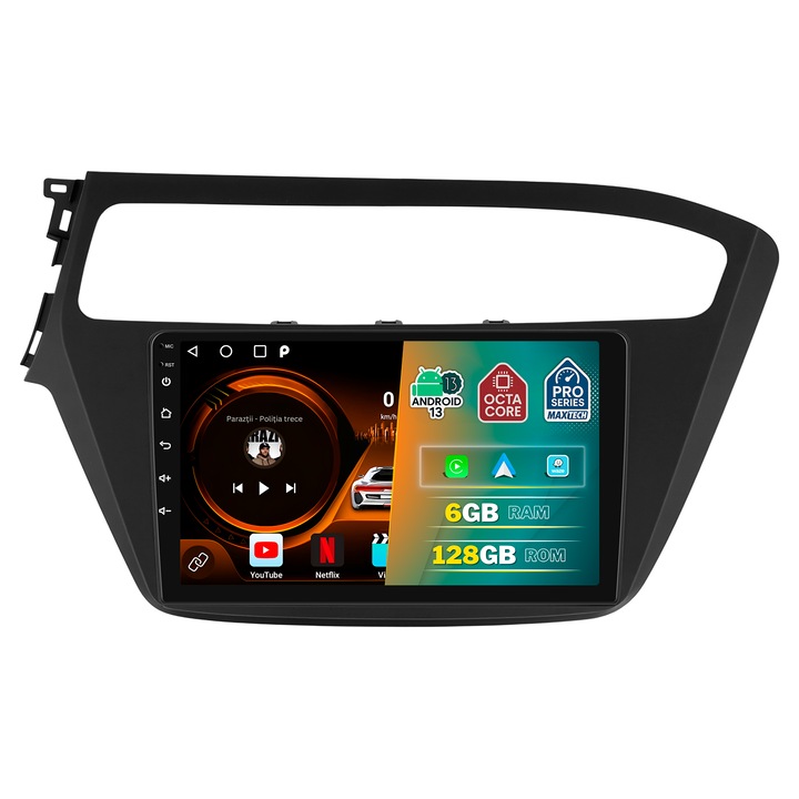 Navigáció Hyundai i20 (2018–2020) dedikált, MaxTech® PRO SERIES, 6 GB RAM 128 GB ROM OctaCore, Carplay & Android Auto, 9” HD érintőképernyő, GPS, Wifi, Bluetooth, Rádió, Waze, Youtube
