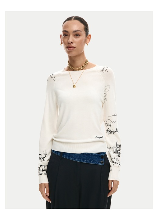 Pulover dama, Desigual, ecru, viscoza/poliamida