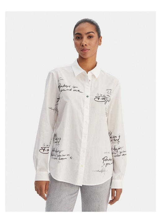 Camasa de dama, Desigual, bumbac, alb, sistem inchidere nasturi
