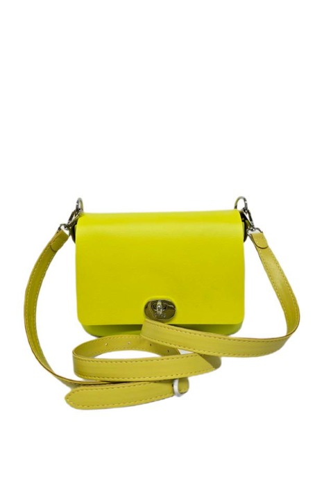 Geanta O bag, Verde mar/Galben lamaie, din poliuretan