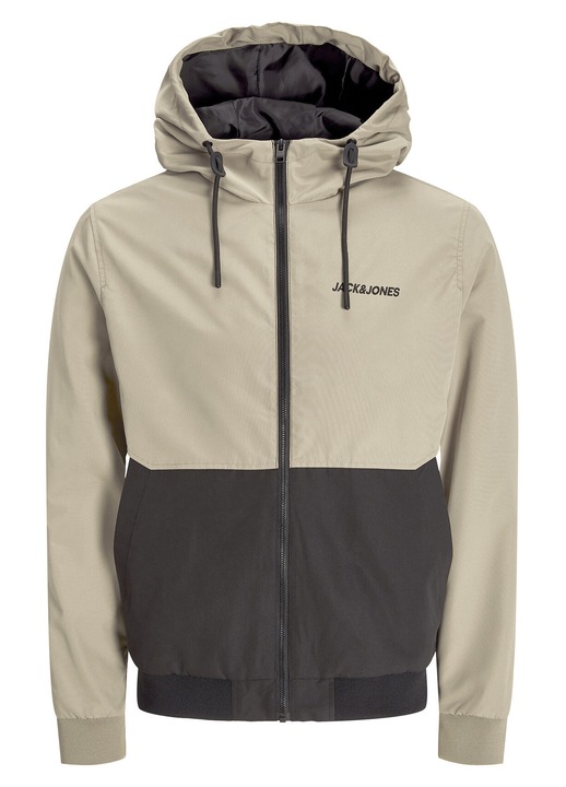 Geaca de tranzitie barbati, Jack & Jones, fermoar, maro, poliester reciclat, S INTL