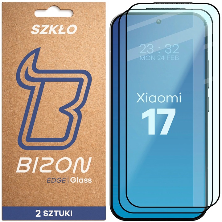 Стъклен протектор Bizon Glass Edge Duo за Xiaomi 17, czarna ramka, 2 броя