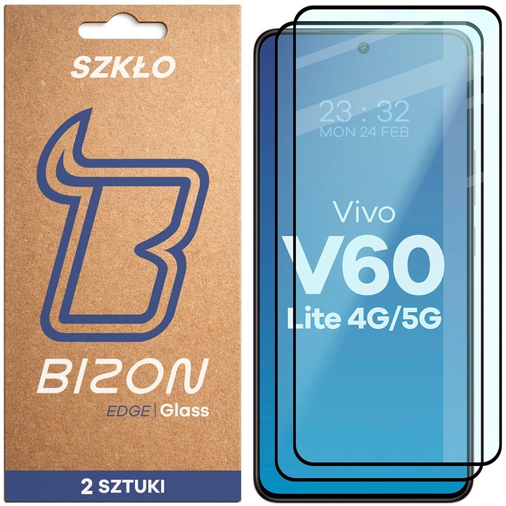 Стъклен протектор Bizon Glass Edge Duo за Vivo V60 Lite 5G, czarna ramka, 2 броя