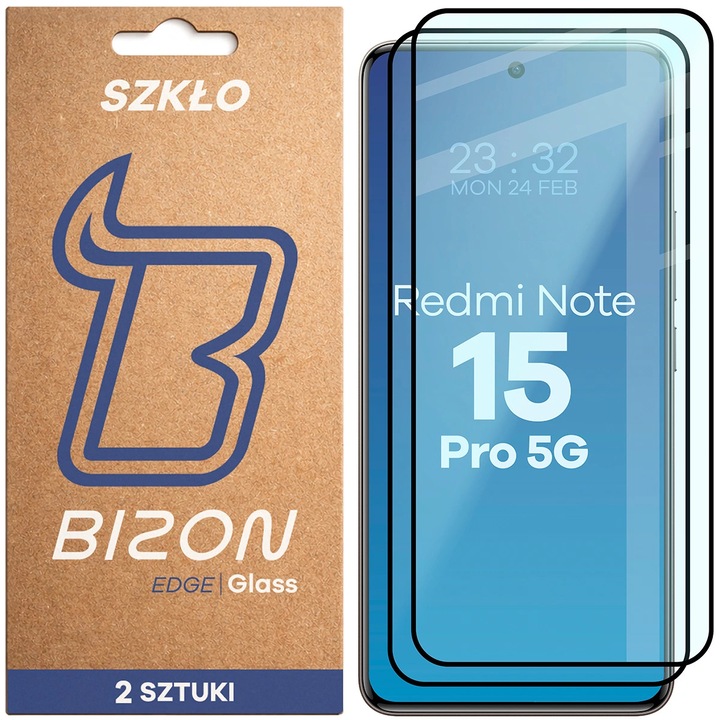 Стъклен протектор Bizon Glass Edge Duo за Xiaomi Redmi Note 15 Pro 5G, czarna ramka, 2 броя