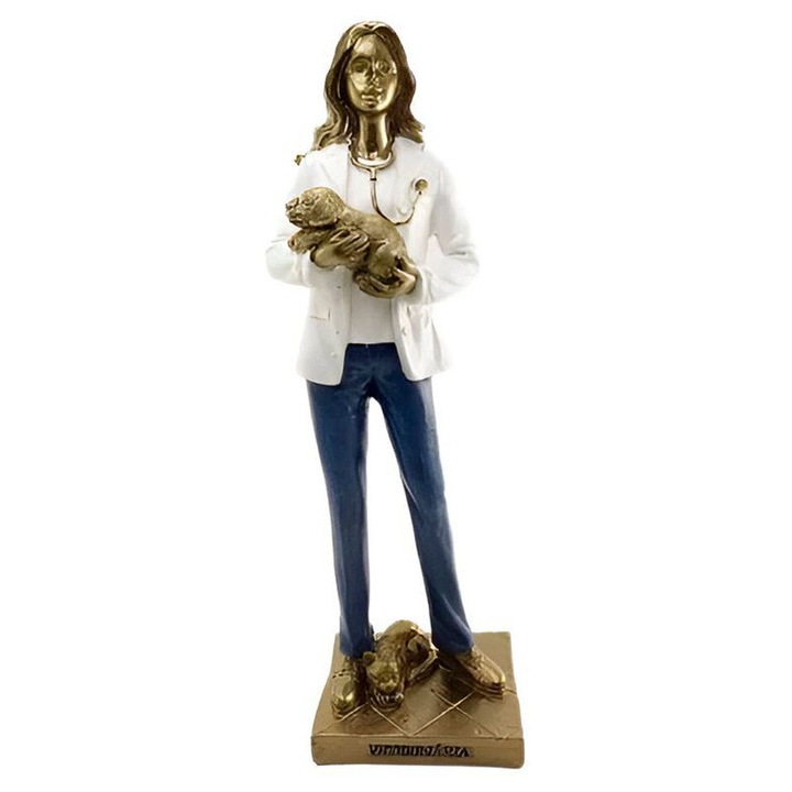 Statuetă Veterinario, polirasină, alb-albastru-auriu, 24x7x6cm