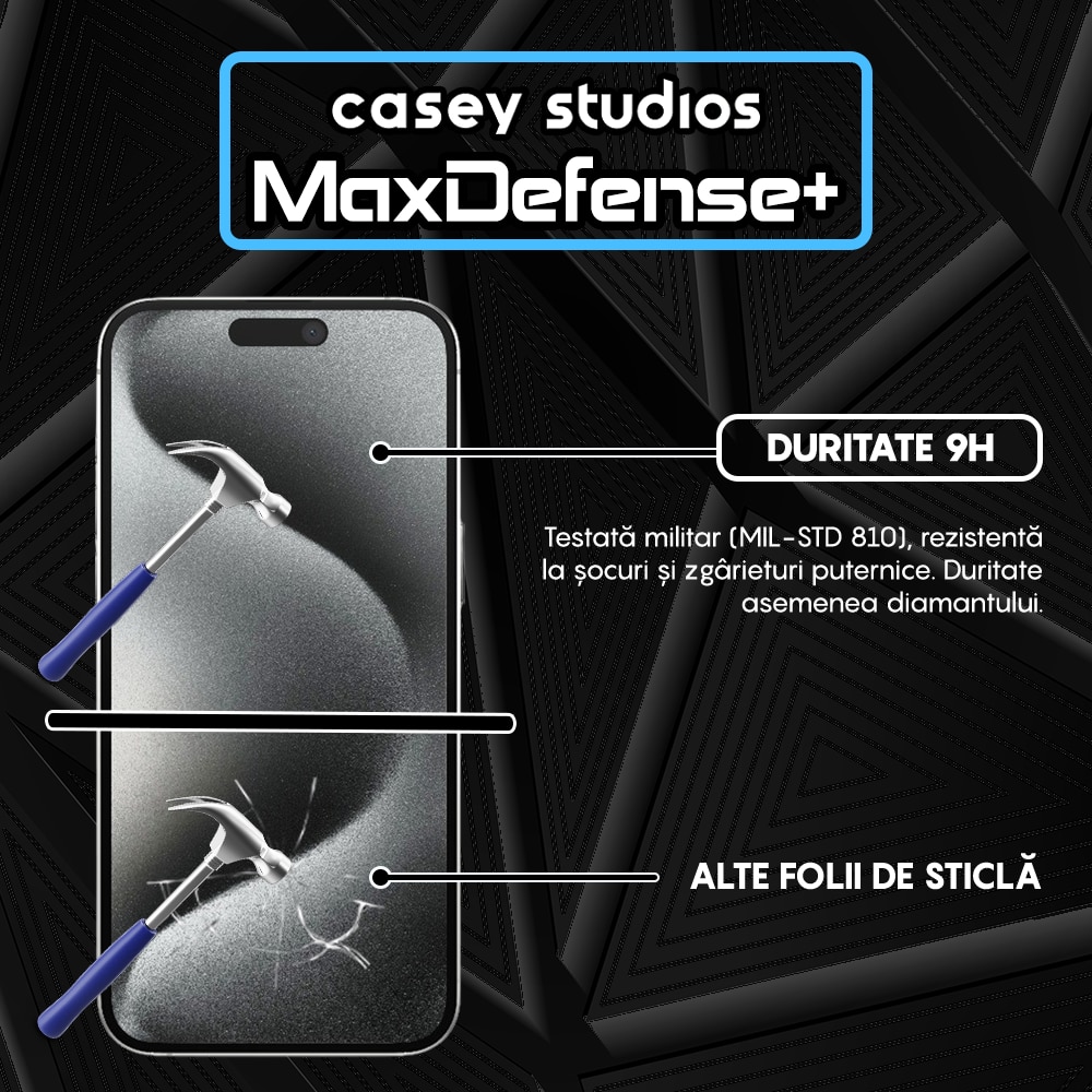 Folie Sticla CASEY STUDIOS™ compatibila cu iPhone 15 Pro Max, Full Cover 3D, Full Glue, Duritate Militara, Ultra HD, Protectie Profesionala Ecran 3D, Anti Zgarieturi, Anti Socuri, Margini Negre